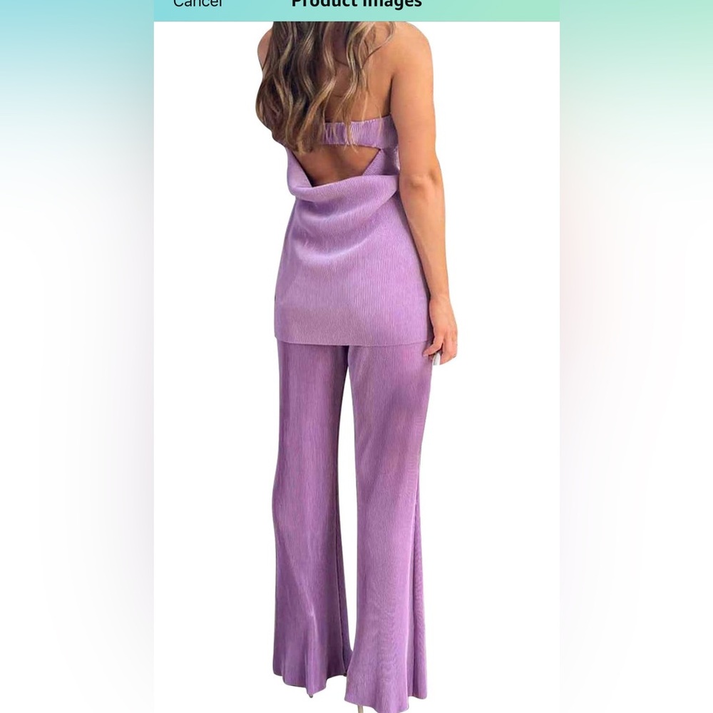 2 Piece Set Side Slit Strapless Tube Top Pants Set Wide Leg Pants